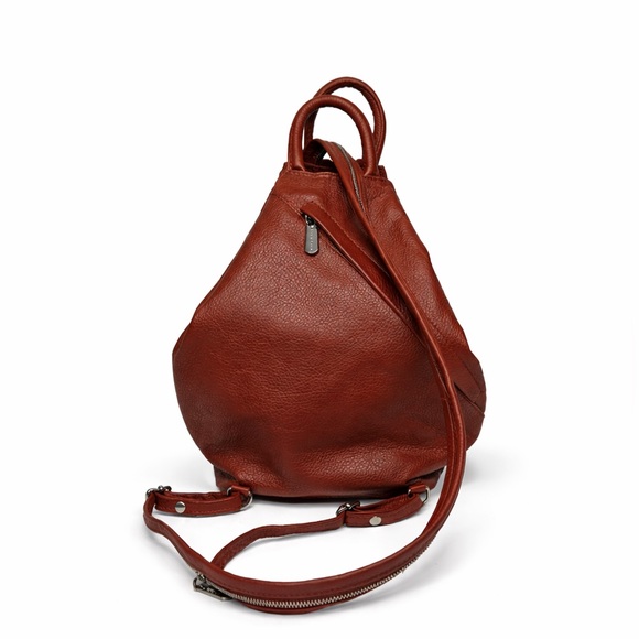 Valentina Italian Leather Backpack Purse Brown Pebbled Convertible Sling Bag - Picture 2 of 8